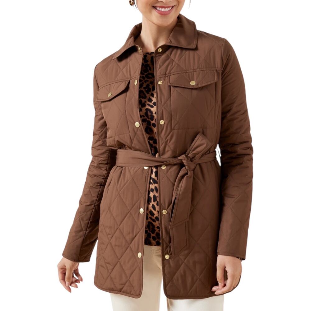 Talbots Belted Quilted Snap Button Shirt Jacket Brown Size 3X - Picture 2 of 12